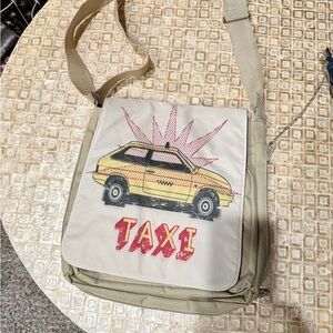 Unbranded Beige Crossbody Bag with Yellow Taxi Graphic